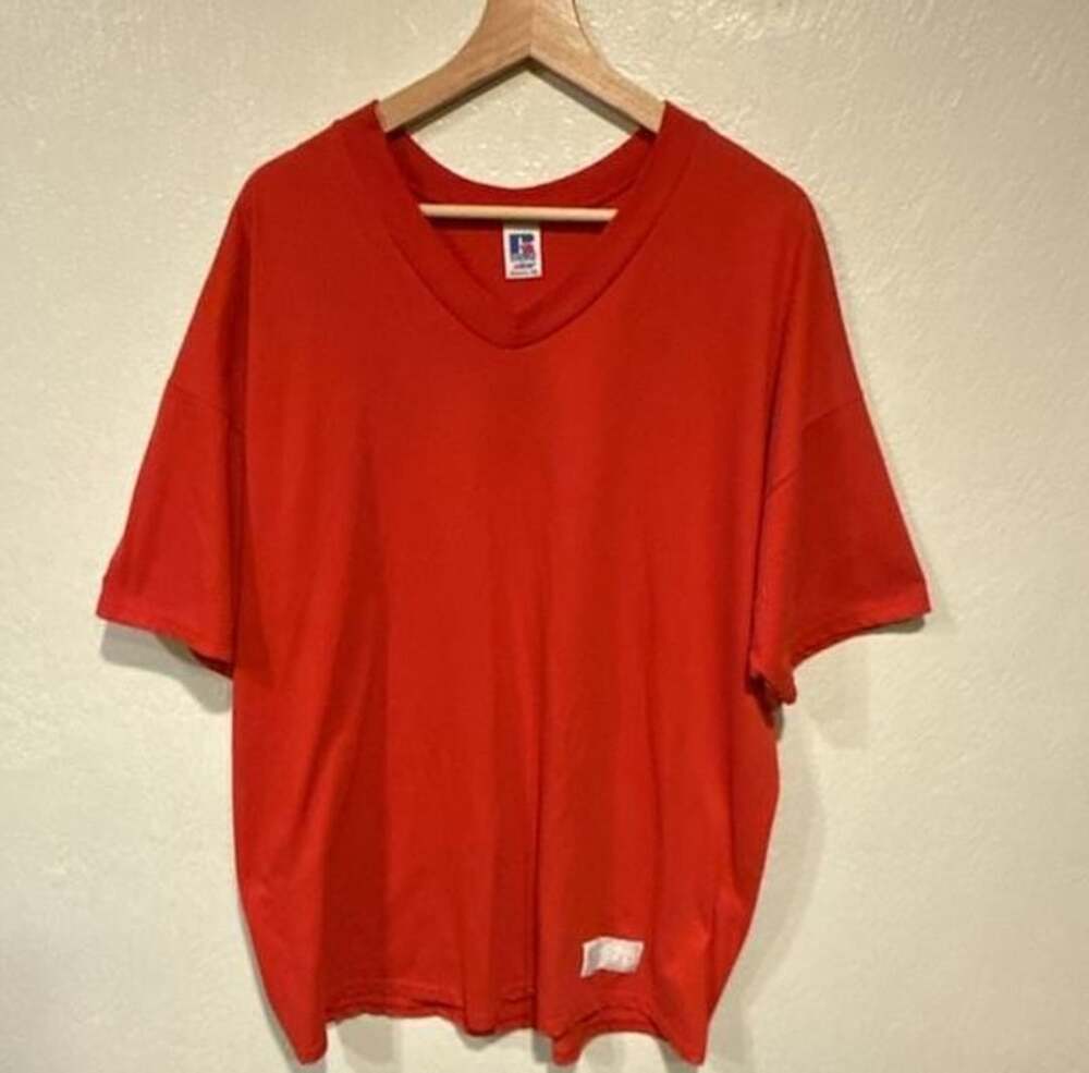 Russell Athletic V-Neck T-Shirt Size XXL Red Nublend Blank Vintage